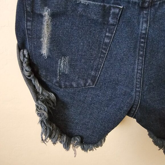 One Teaspoon Distressed Cut Off Fox Black Bandits Denim Jean Shorts - Picture 9 of 14